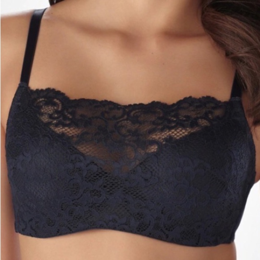 Soma 36B Oh My Gorgeous Floral Lace Overlay Cami Bra Sheer Black Nylon
